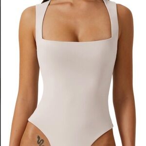 Qinsen Cream Square neck bodysuit